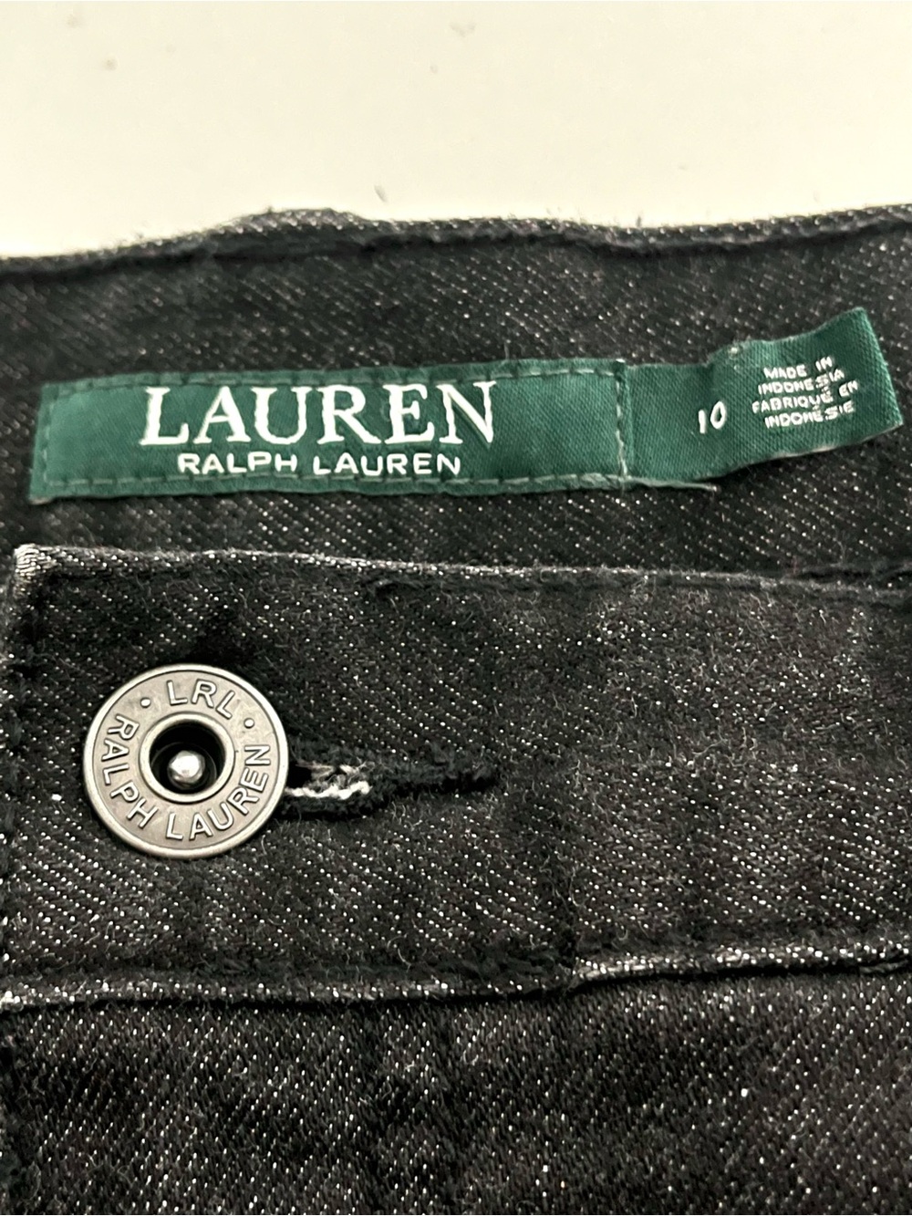 Lauren Ralph Lauren Black Denim Midi Pencil Skirt Front Split Stretch Size 10 - Picture 3 of 12